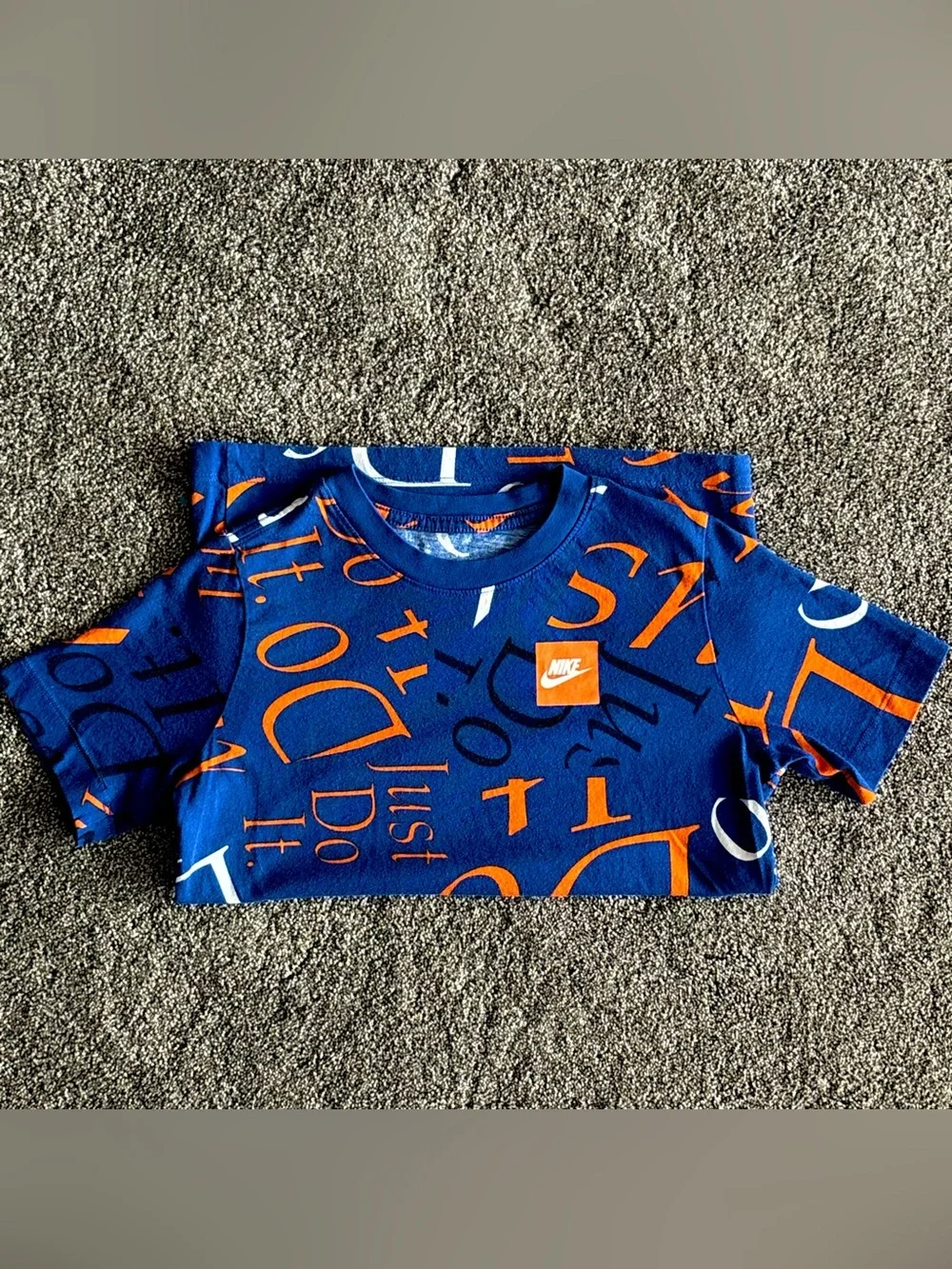 Nike Blue Short-Sleeve Tee w/Orange Graphic Letters | Boys MED